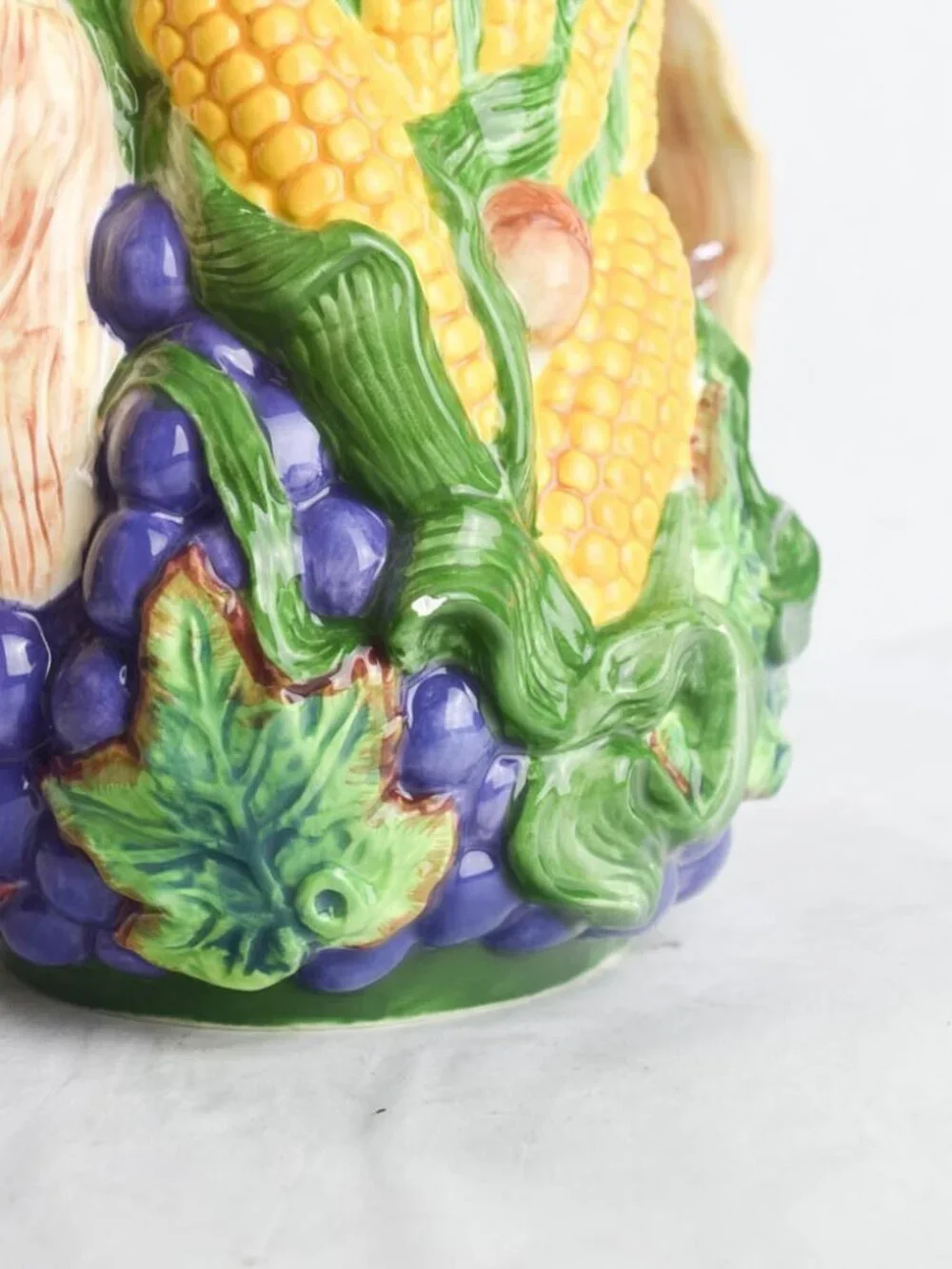 Flowers Inc Balloons Fall Harvest Ceramic Teapot Majolica Corn Grapes Pumpkin